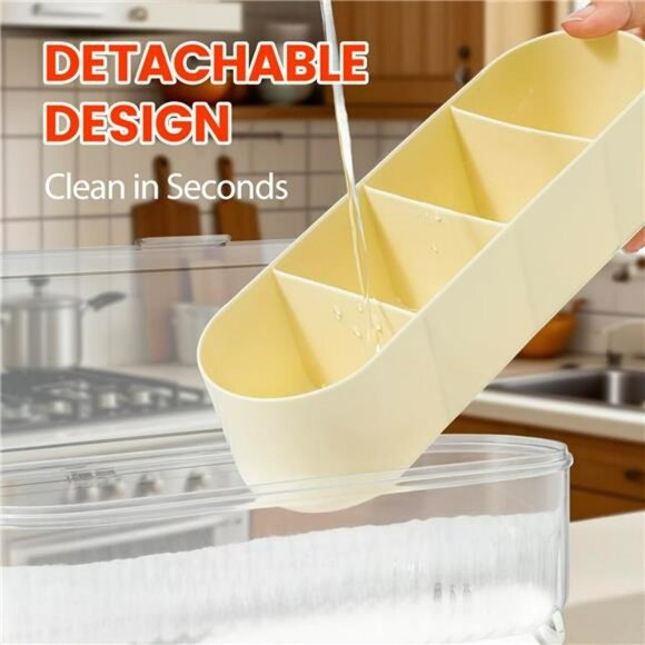 Clear spice organizer box with 4 compartments lids and spoons kitchen storage se - Picture 3 of 8